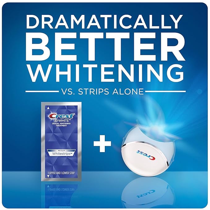 Crest 3D Whitestrips + LED Light – Teeth Whitening Kit, 1 Light + 10 Treatments, Each with 1 Upper/1Lower, 20 Strips – Crest 3DWhite Teeth Whitening Strips