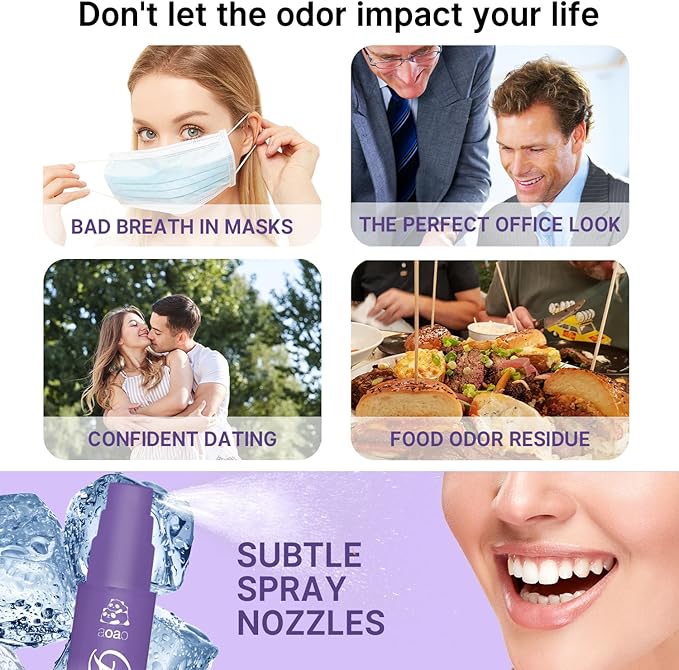 Oral Spray for Adults, Mouth Freshening Spray, Portable Peppermint Oral Freshener, Alcohol & Fluoride-Free Oral Care Mouth Spray, Travel, Dates, Office, Dry & Bad Breath,0.5fl.oz (Pink/Purple/Blue)
