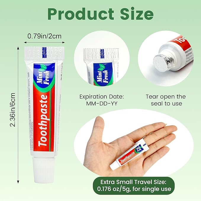 15 Tubes Travel Size Toothpaste in Bulk, Mini Small Toothpaste Mint Flavor Toothpastes for Guests Homeless Hotel Charity Toiletries Camping, 0.176oz/5g