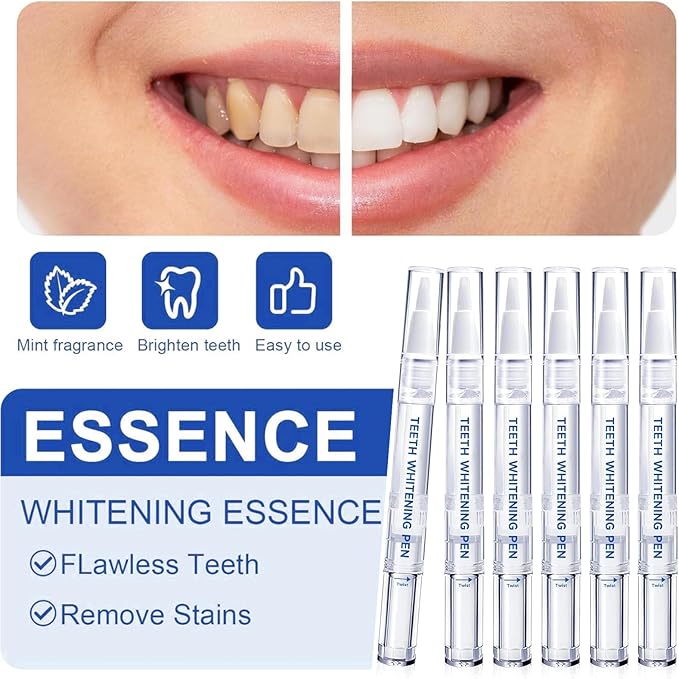 Teeth Whitening Pen - (6 Pack) Professionally Stain Removal Teeth Whitening Gel Formula,No Sensitivity, Enamel Safe, Travel-Friendly Teeth Whitening Gel Pen, Gentle Formula （Transparent）