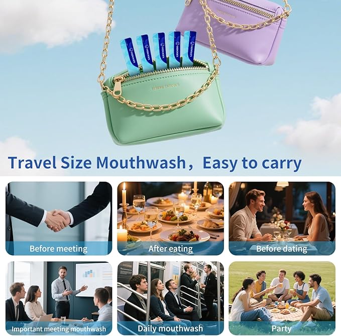 Travel Size Mouthwash, Alcohol-Free and Fluoride-Free, Probiotics for Fresh Breath and Dry Mouth Relief, Freshens Breath for 12 Hours – 40 Strips, 0.41Fluid Ounces Each