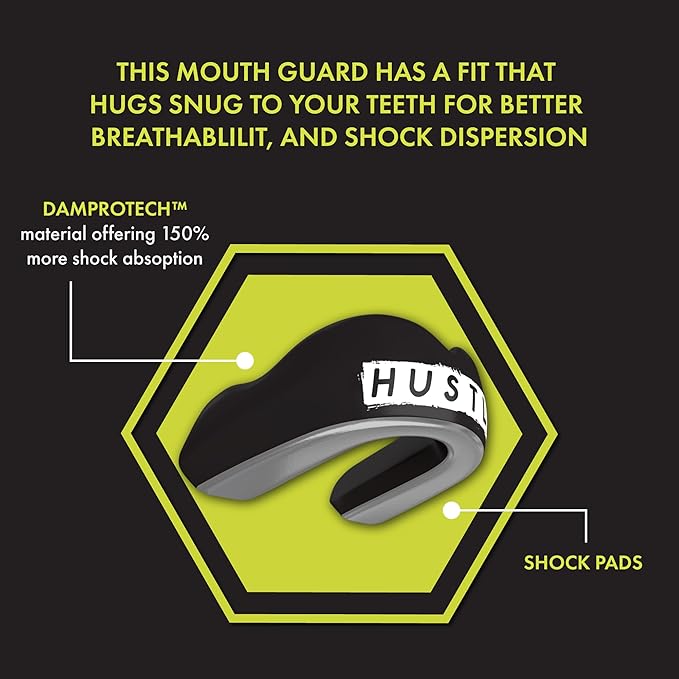 DAMAGE CONTROL Extreme Impact Mouth Guard – Sports Mouthguard for Boxing, MMA, BJJ, Hockey, Rugby, Lacrosse, & More – Mouthpiece for Teeth & Jaw Protection, for Youth & Adults (Hustle EI)