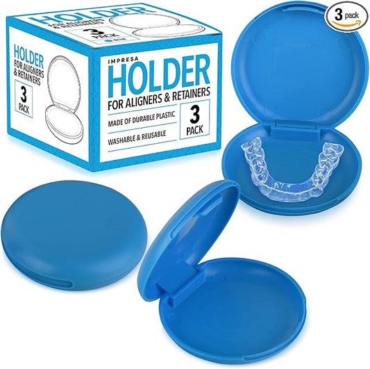 IMPRESA 3-Pack Slim Dental Appliance Case - Secure Pocket Retainer Case - Ming Solid Plastic - Clasp Closure & Textured Liner - Easy-Open Travel Storage