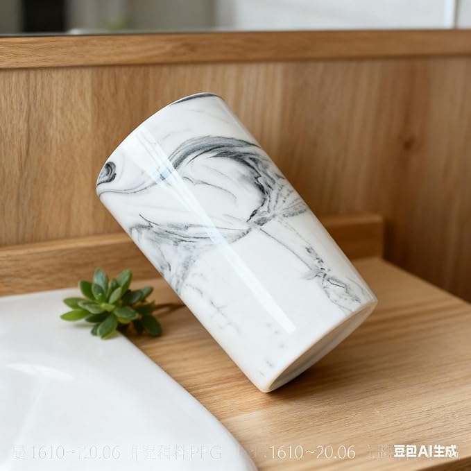 Marble Toothbrush Holder - 2 Ceramic Toothbrush Holders, Suitable for use in The Bathroom, Modern Bathroom Toothbrush and Toothpaste Set, Bathroom countertop Storage Organizer。