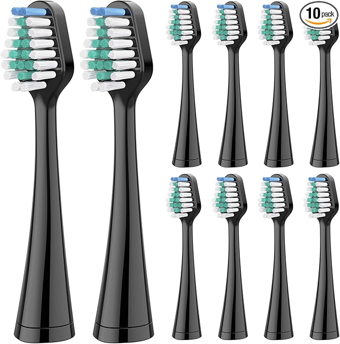 Harobey Replacement Toothbrush Heads for Waterpik Complete Care 5.0/9.0, and Compatible with AquaSonic Duo and Home Dental Center Electric Toothbruh, 10 Count(Pack of 1), Black