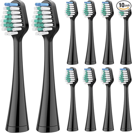 Harobey Replacement Toothbrush Heads for Waterpik Complete Care 5.0/9.0, and Compatible with AquaSonic Duo and Home Dental Center Electric Toothbruh, 10 Count(Pack of 1), Black