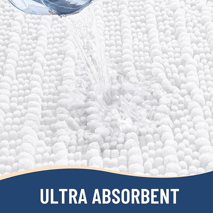 Arotive Luxury Chenille Toilet Rugs U-Shaped, Extra Soft Thick Absorbent Bathroom Mat, Non-Slip Shaggy Plush Contour Rugs, Machine Wash Dry Bath Mat for Toilet Base, 24x20, White