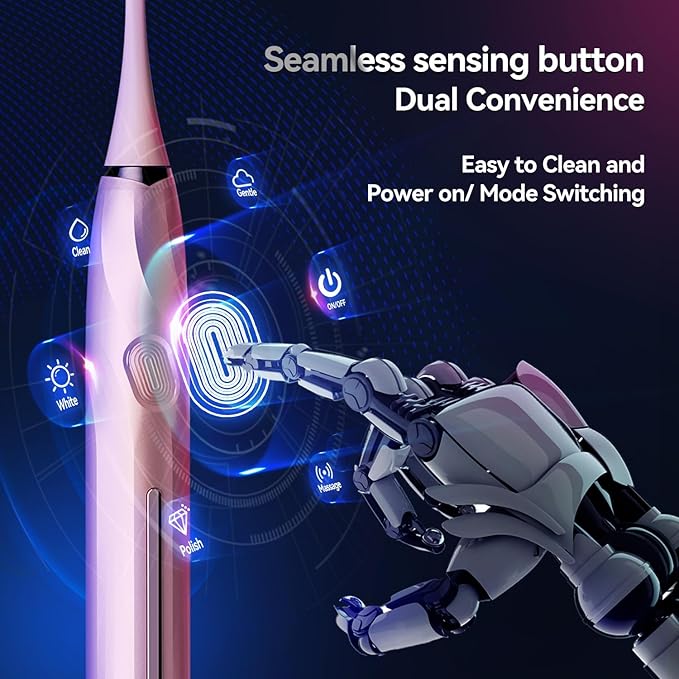 SEAGO Electric Toothbrush with 8 Soft Bristle Heads for Adults，Pressure Sensor, 5 Modes with 2 Minutes Build in Smart Timer,Rechargeable Travel Toothbrush with Brush Hold and Travel Case(2752Pink)