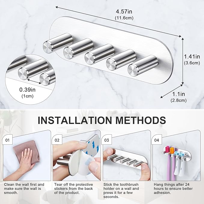 Electric Toothbrush Head Holder, Toothbrush Holders Wall Mounted, Adhesive Tooth Brush Head Holder Organiser, Electric Toothbrushs Holder, Shower Tooth Brushing Holder (Silver, Large)