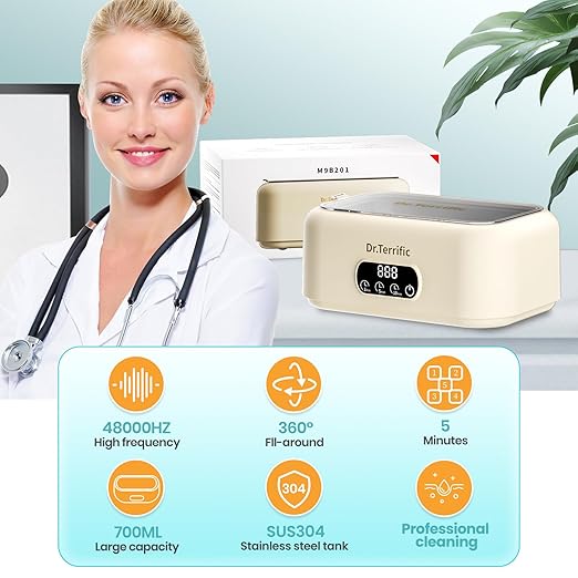 Ultrasonic Jewelry Cleaner, Extra-Large Cavity, 700ml,48000Hz Ultrasonic Cleaner Machine for Jewelry, Eyeglasses, Rings, Watch,Three Cleaning Modes, Latest Model Machine,M9B201