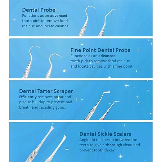 SURGICAL ONLINE Professional Dental Tools Kit, Teeth Cleaning Oral Care Kit, Tooth Pick Dental Mirror, Tartar Scraper, Dental Probe, Dental Scaler, Dental Tweezer 6 pcs with Pouch