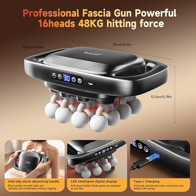Upgraded 16-Head Massage Gun, Deep Tissue Percussion Massager, Muscle Massage Gun for Back, Shoulders, Legs, Body Muscle Pain Relief, Gifts for Men and Women