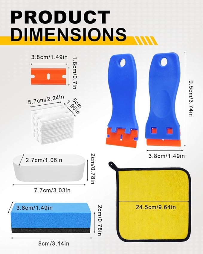 32Pcs Plastic Razor Blades Scraper Tool, Adhesive Remover for Cars Kit for Automotive Car Sticker, with Plastic Scrapers, Razor Blade Scraper, Coral Wipes, Sanding Sponges and Cosmetic Sponges