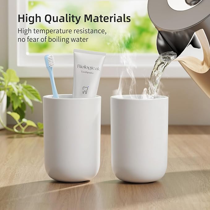2 PCS Toothbrush Cup 10.5oz Reusable Unbreakable Bathroom Tumbler, Easy to Clean Plastic Bathroom Cup Toothbrush Holder for Bathroom Counter Organizer