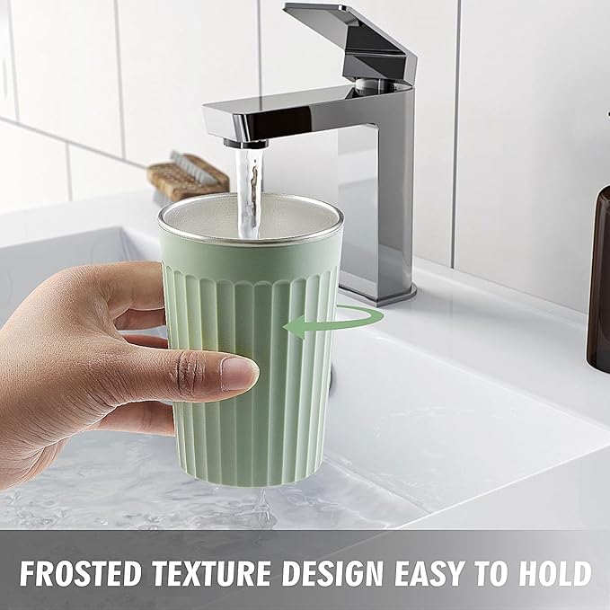 Toothbrush Holder for Bathroom-12oz Unbreakable Stainless Steel Bathroom Cup,Easy to Clean Toothbrush Cup, Reusable Bathroom Tumbler Cups for Home/School/Office(3" x 4.5" Green)