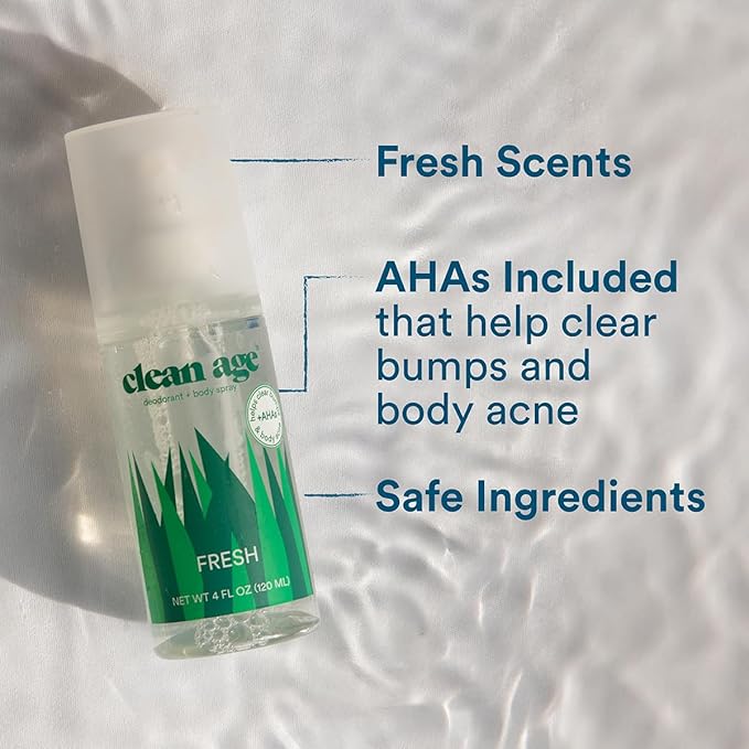Aluminum Free Deodorant & Body Spray for Whole Body - Fresh 4oz (2 Pack) Clean Deodorant and Body Spray for Teen Boys and Girls - With AHA For Body Acne - Body Spray for Teens Formula