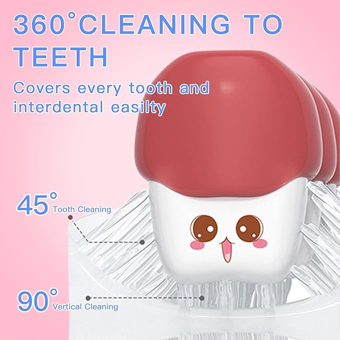 Kids Electric U Shaped Toothbrush Children Rechargeable Sonic Toothbrush with 4 Brush Heads Full Mouth 6 Cleaning Modes - (Age 8-15 Blue)