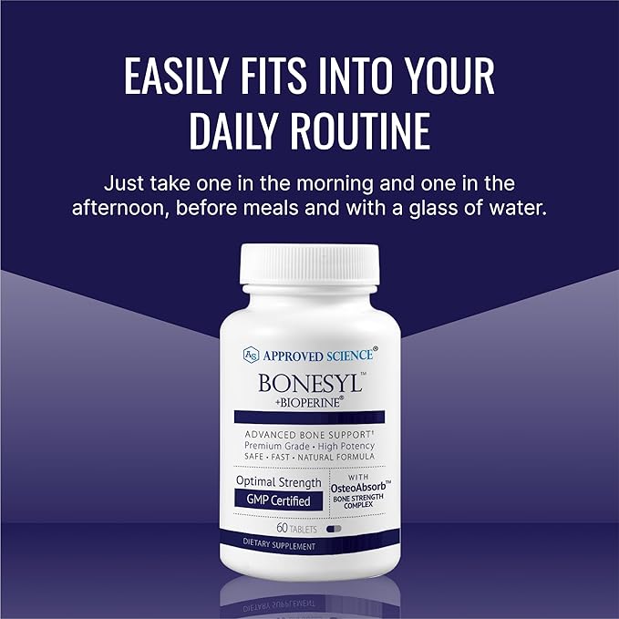 Approved Science Bonesyl - Strengthen Bones, Limit Bone Density Loss - Maintain Overall Bone Health - K2, BioPerine, and Magnesium - 360 Tablets - Vegan - Made in USA