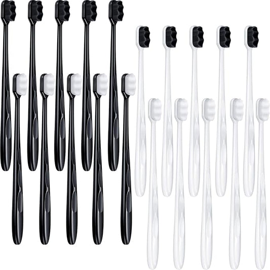 Patelai 20 Pieces Extra Soft Toothbrush Micro Nano 20,000 Bamboo Charcoal Bristles Toothbrush Soft Bristle for Fragile Teeth Oral Gum Recession, Black and White
