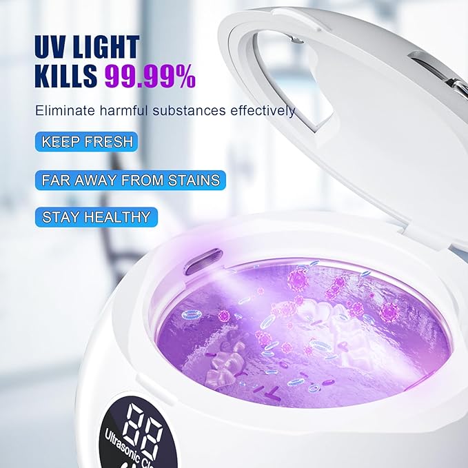 Retainer Cleaner Machine 45kHz Ultrasonic Dental Retainer Cleaner with 3 Modes and Digital Timer Mouth Guard for Retainer Clean, Denture Clean, Night Guard, Braces, Aligner, Jewelry 200ML (White)