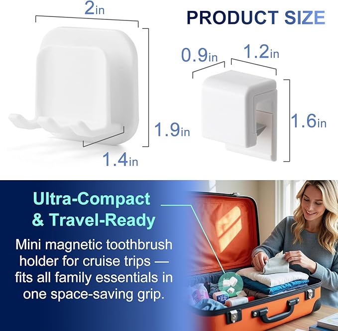 Cruise Toothbrush Holder Magnetic for Cruise Ship Bathroom – Holds 4 Toothbrushes, Toothpaste & 2 Toothbrush Cups – Compact Cruise Essentials 2025 2026 for Small Cabins – Lightweight Travel