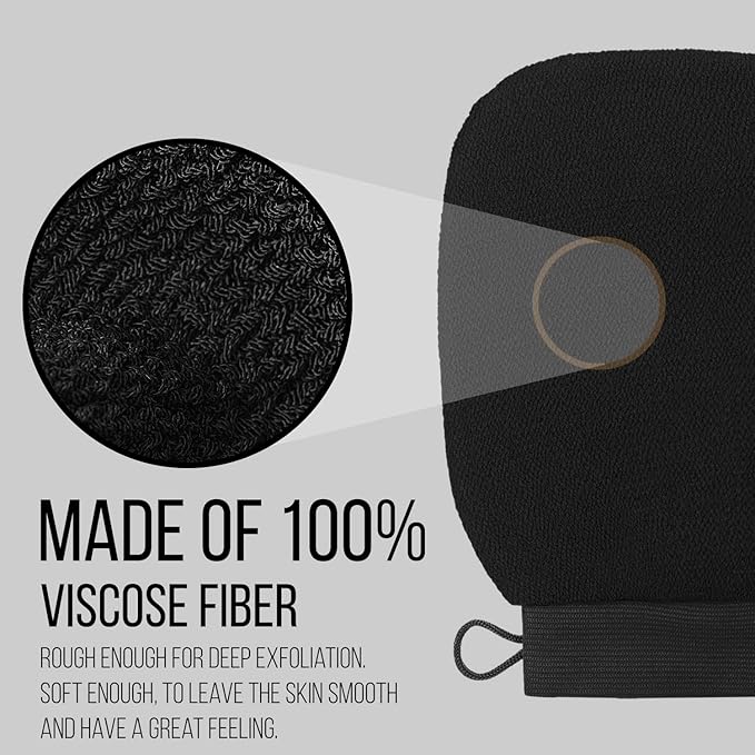 Valitic Exfoliating Glove Body Scrubber - Exfoliating Mitt Dead Skin Remover, Shower Face and Body Exfoliator - Korean Style Skin Scrubber Washcloth - Spray and Self Tan Remover, 1 Black