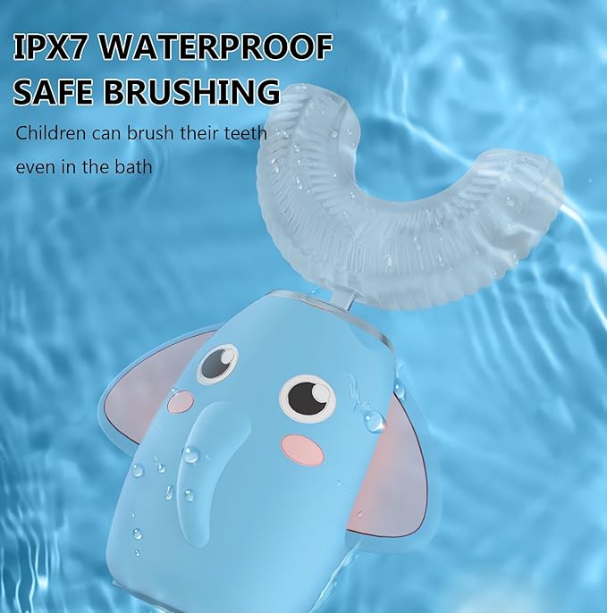 SNOWROSE Kids Electric Toothbrush U-Shaped Ultrasonic IPX7 Waterproof Design with 2 Brush Head 3 Modes, 360° Full Mouth Cleaning Automatic Children Toothbrush for 2-12 Years Old (Pink, 2-12 Age)