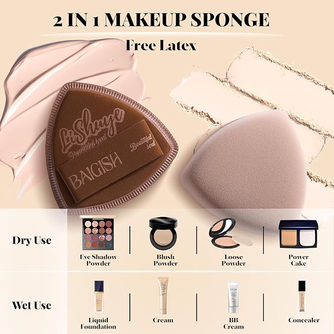 Makeup Sponge Set For Foundation Concealer, Triangle Powder Puff Soft Sponges Blender, Latex Free Blender Sponge For Liquid, Cream, and Powder Seamless & Flawless Makeup (Maillard 2 Set)
