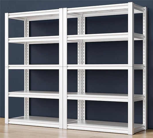 Raybee Garage Shelving Heavy Duty White Garage Storage Shelves 2010LBS Adjustable Heavy Duty Metal Shelving 5 Tier Metal Shelves for Kitchen Pantry 63" X 32.1" X16.6", 2 Pack