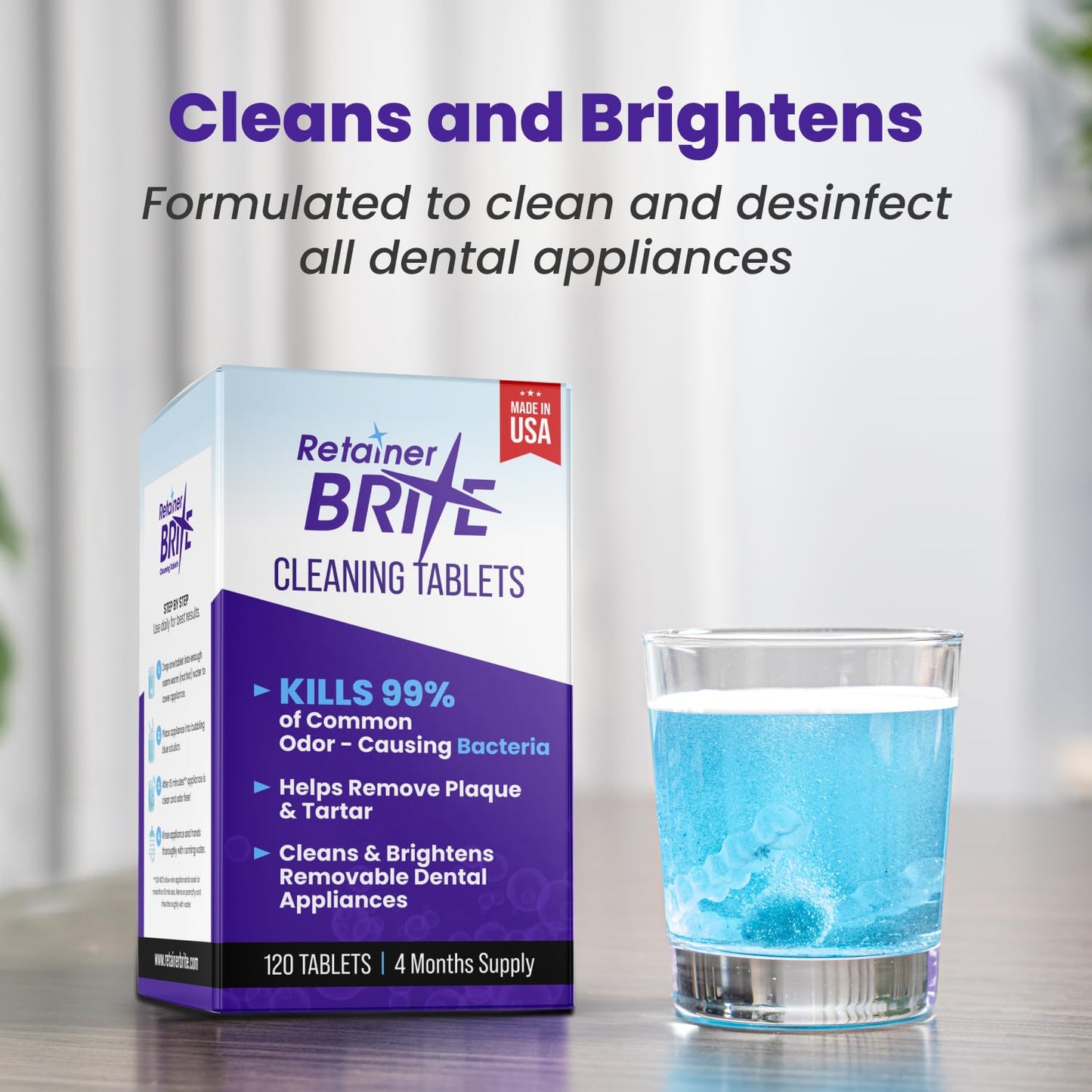 Retainer Brite Cleaning Tablets – For Retainers, Aligners, Nightguards & Mouthguards, 3-Month Supply, 96 Count
