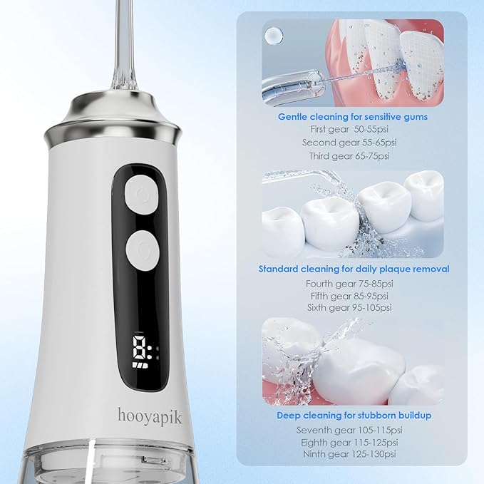 300ml Large Capacity Home Oral Irrigator 9 Modes Water Flosser with Adjustable Pressure for Gum Care/Breath Remover/Dentures (White)