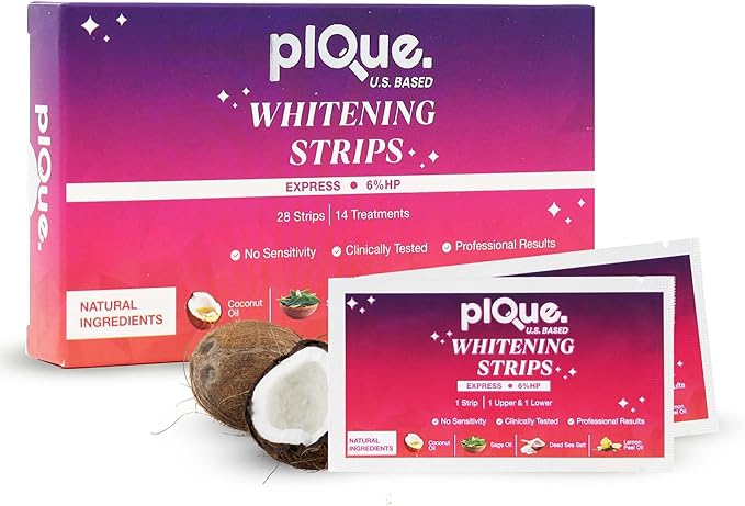 Teeth Whitening Strips 14 Treatments - Fast Acting 6% Hydrogen Peroxide Formula, Natural Ingredients, Deep Stain Removal - Oral Care with Coconut Oil, Sage, Lemon Peel, Dead Sea Salt (28 Strips)