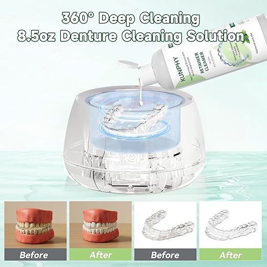 KUNPHY Ultrasonic Retainer Cleaner Solution Concentrate-Professional Cleaning of Retainers, Denture, Invisible Aligners, Mouth Guards, Night Guards, Remove Odors, Discoloration & Stains 8 oz(Mint)
