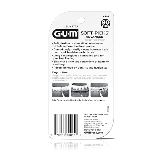 GUM Soft-Picks Advanced, Easy to Use Dental Picks for Teeth Cleaning and Gum Health, Disposable Interdental Brushes with Convenient Carry Case, Dentist Recommended Dental Picks, 90ct (4pk)