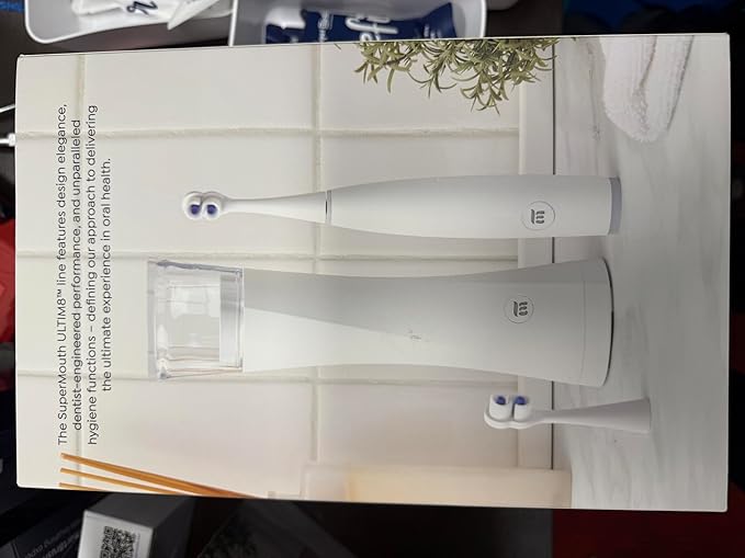 SuperMouth ULTIM8 SmartBrush™ System – Electric Toothbrush with Patented SuperBristles®, Sanitizing SmartHub®, Travel SmartCase®, Dual Sonic Modes, and Pressure Sensor – White