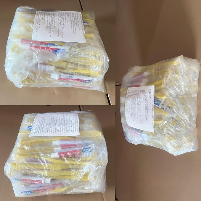 Disposable Toothbrushes with Toothpaste Pack of 100, Yellow Hollow Toothbrush with 10g Toothpaste Individually Wrapped Disposable Travel Toothbrushes Kit in Bulk for Homeless,Airbnb,Hotel,Charity
