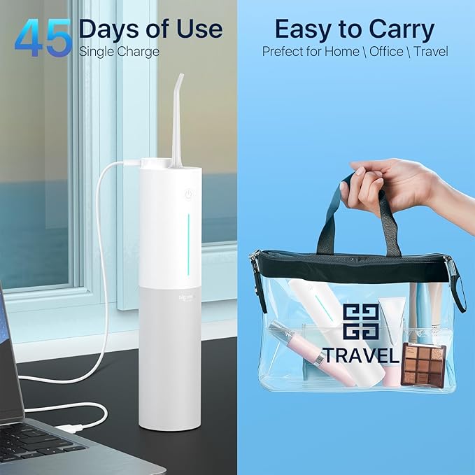 Water Dental Flosser Teeth Pick Portable Cordless Oral Irrigator Rechargeable Travel IPX7 Electric Flossing Machine Must Have for Braces Bridges（White）