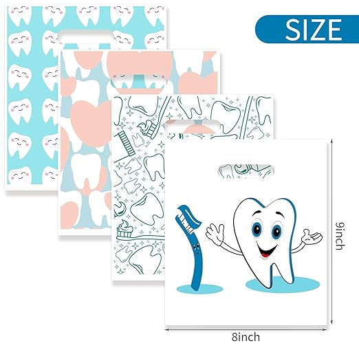 100 Pcs Dental Bags, 9 x 8 Inches Patient Care Bags for Clinics, Schools and Patients