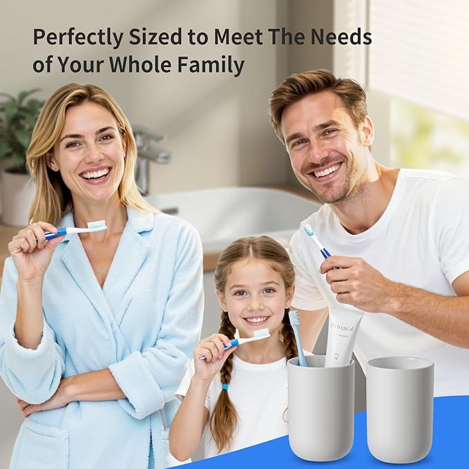 2 PCS Toothbrush Cup 10.5oz Reusable Unbreakable Bathroom Tumbler, Easy to Clean Plastic Bathroom Cup Toothbrush Holder for Bathroom Counter Organizer