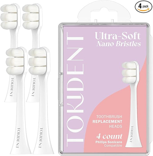 Replacement Brush Heads for Philips Sonicare Electric Brush - Ultra Soft Toothbrush Heads for Sensitive Teeth & Gums - Replacement Head with 10,000 Wave Cut Nano Bristles - 4 Pack - Pearly White