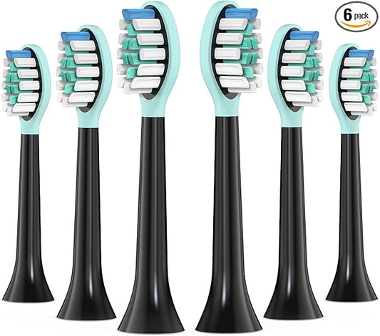 Replacement Toothbrush Heads for Philips Sonicare Electric Toothbrush Black, 2-in-1 Tongue Cleaner, 6 Pack, Mint Green, Suitable for Philips Sonicare Heads, C2, C1, C3, W1, W2, W3, G1, G2, G3