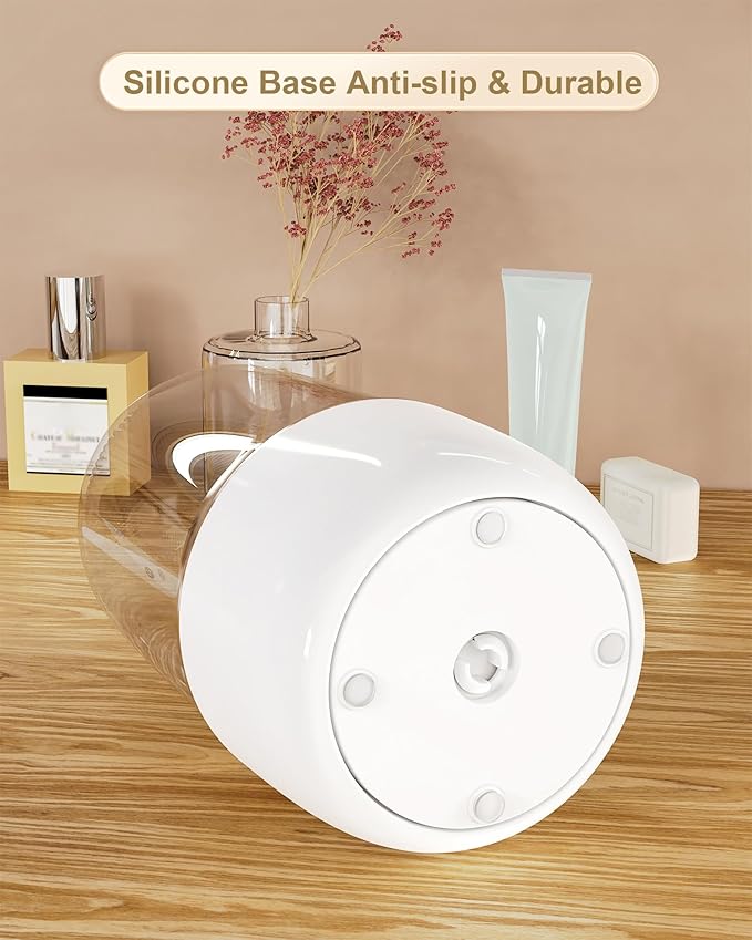 Makeup Brush Holder for Vanity - 360 Rotating Makeup Brush Organizer (Thicken Upgraded), Toothbrush Holder with Cover, Cosmetic Organizer (White)