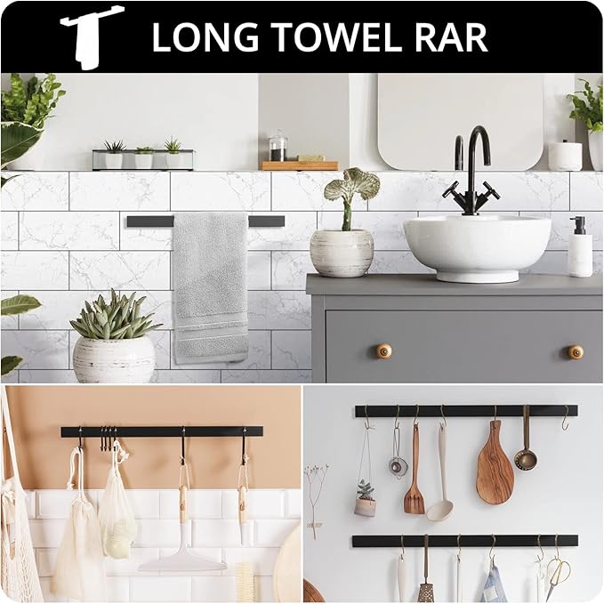 Fapully 4-Piece Bathroom Hardware Accessory Set with 24" Towel Bar Towel Ring Paper Holder Robe Hook Matte Black
