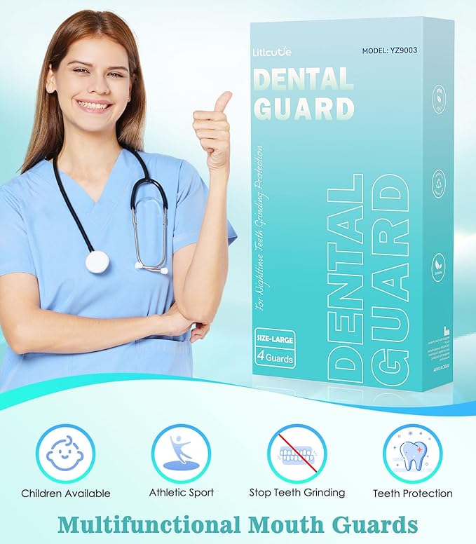 Mouth Guard for Grinding Teeth at Night, Night Guards for Teeth Grinding, 4 Pack/Large Size Moldable Dental Guard for Sleeping with 2 x 5X Mirror Mouth Guard Case, Mint Green