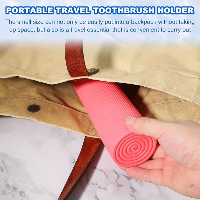 uxcell 2Pcs Travel Toothbrush Case, 7.9x1.2x1.2 Portable Travel Toothbrush Holder with Streak, Plastic Toothpaste Container for Bathroom, Gym, Business Trip, Camping, Pink