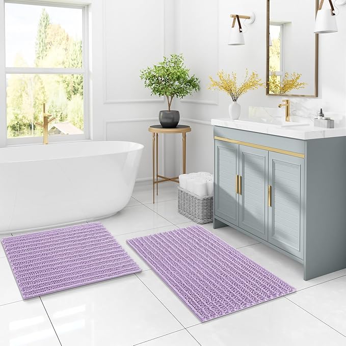 Arotive Luxury Chenille Bathroom Rug Mat, Extra Soft Thick Absorbent Shaggy Bath Rugs, Non-Slip Machine Wash Dry, Plush Bath Mats for Bathroom, Shower and Tub, 40x24, Light Purple