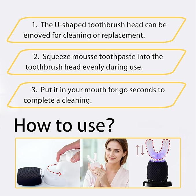 Automatic Toothbrush for Adult - Ultrasonic Electric Toothbrush with Soft Bristles & 30s Timer Rechargeable Portable Design with Wireless Charging Waterproof & Washable for Travel & Home Use (Black)