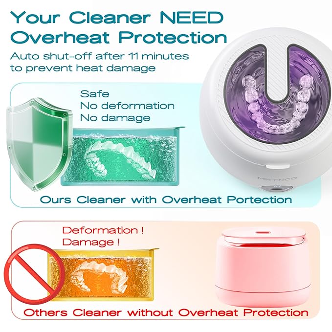 Ultrasonic Retainer Cleaner, White‌ Ultrasonic Retainer Cleaning Machine, Cleaner for Denture,Nightguard,Mouth Guard, Touch Retainer Cleaner.