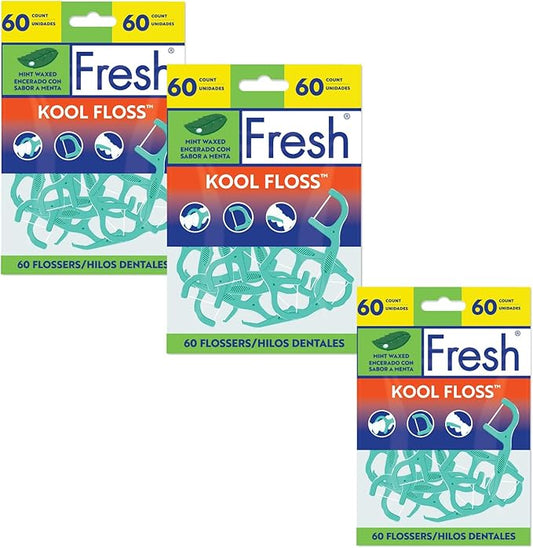 Mint Waxed Dental Flossers, Dr Fresh,s 60 Count – Smooth Glide Floss Picks for Plaque Removal & Gum Care (Pack of 3)