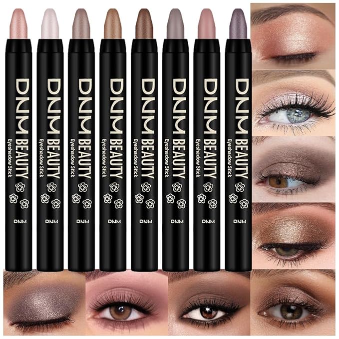 8Pcs Cream Eye Shadow Brightener Sticks Set for Eyes, Champagne Pearl Taupe Bronze Cocoa Stone Putty Smoky Amethyst, Halloween Makeup, Matte Shimmer Eye Shadow Pencil Pen Crayon Waterproof 03